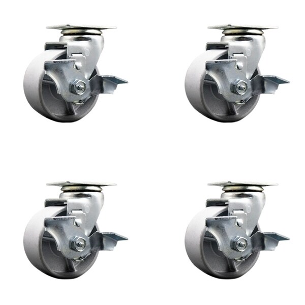 4'' Semi Steel Cast Iron Swivel Caster Set with Bronze Bearings and Brake, 4PK